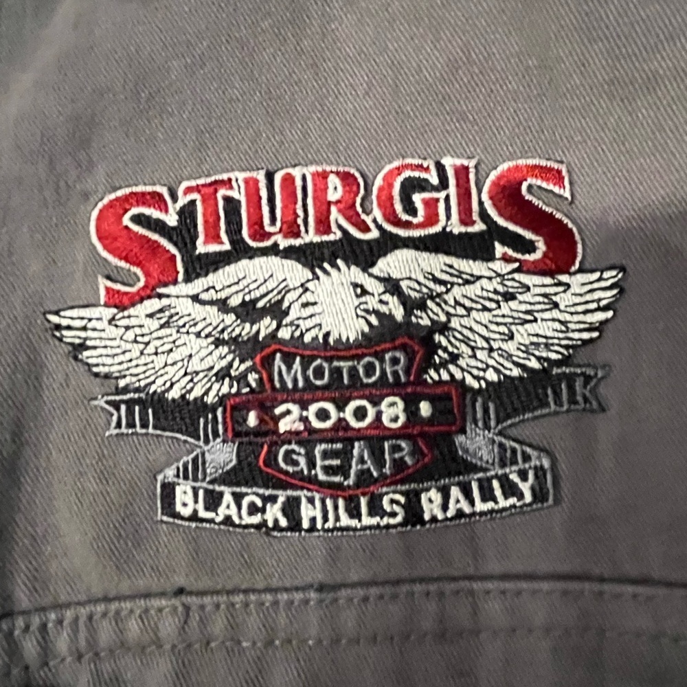 XL TWIN V Gray Motorcycle Sturgis 2008 Sleeveless Vintage Utility shirt w/ Patch